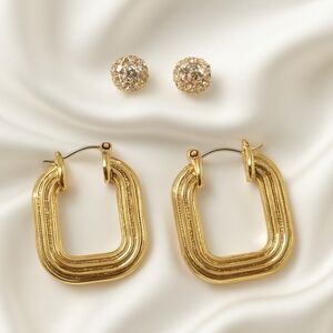 Gold Geometric Hoop & Stud Earrings Set – Modern Minimalist Jewelry for Women